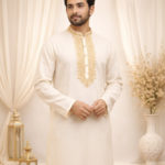 Premium Embroidered Off-White Panjabi for Men